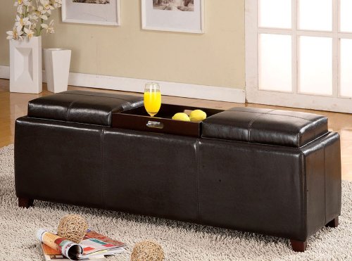 Salford Espresso Bycast Leather Storage Bench w/ Trays