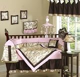 Abby Rose: Pink and Brown Designer Crib baby girl 9 piece bedding Set