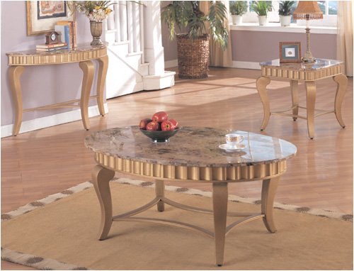 Kitchen: ELEGANT NEW MARBLE TOP GOLD COFFEE TABLE