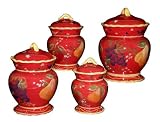 4PC CANISTER SET, RED ORCHARD TUSCANY DECOR
