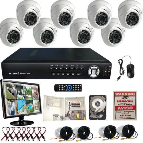 Evertech 8CH H.264 VIDEO COMPRESSION REAL-TIME DVR CCTV Surveillance System with 8 Dome 700TVL Aptina Security Cameras-1TB HDD-LCD Monitor