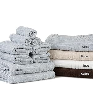 10pc Square Designed Jacquard Towel Set, Snow by