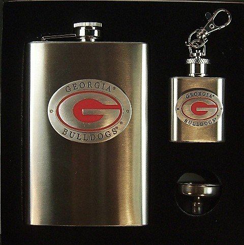 UGA Georgia Bulldogs Flask - Funnel Set, with Enamel - Pewter Logo