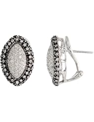 14k White Gold Marquise-shaped French Clip Earrings, w/ 0.80 Carat Brilliant Cut Diamonds, 5/8" (16mm) tall