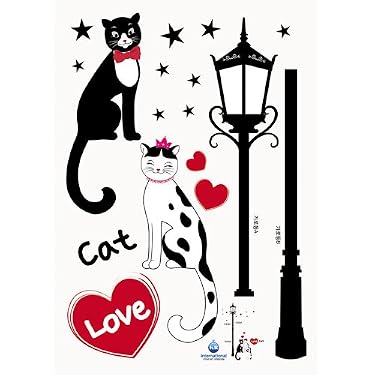 Reusable Decoration Wall Sticker Decal - Romantic Cat Couple