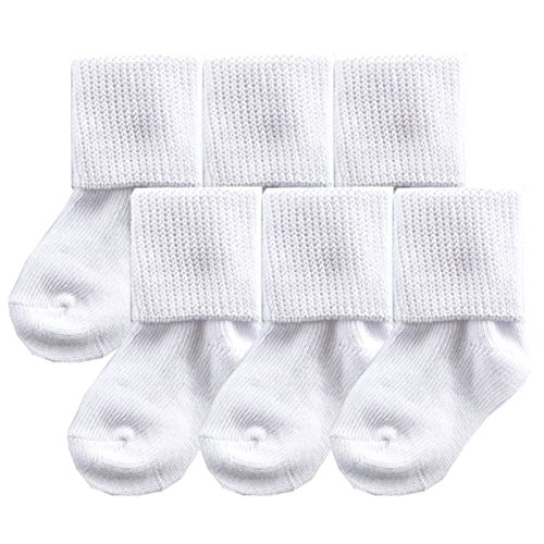 Luvable Friends Basic Cuff Socks 6 Pack, White, 12-24 Months