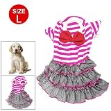 Pet Dog Clothes Fuchsia White Stripe Layered Dress Size L