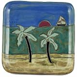 8.5 MARA Collectible Stoneware LUNCH Salad APPETIZER Square PLATE Palm Trees OCEAN Beach