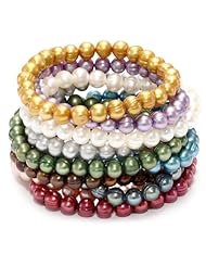 Honora Set of 10 Multi-color Freshwater Cultured Pearl Stretch Bracelets, 7.5"