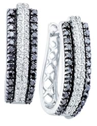 14K White Gold 1.03CT Black & White Round Cut Diamond Fashion Hoops