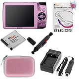 Canon PowerShot A3300 IS (Pink) 16.0 MP with 5x Optical Zoom, 3.0 inch TFT Wide Angle LCD Display Screen, Optical Image Stabilizer, DIGIC 4 Image Processor, 720p HD Video Recording, Face Detection + Red-Eye Correction - 8pc Essential Bundle Kit Includes: Digital Camera + Camera Case + Replacement Battery + Car Charger Adapter + 3x Screen Protector + Cleaning Brush