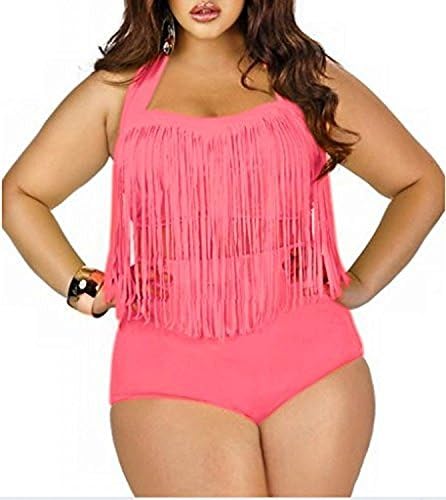 Women's Plus Size Retro Vintage High Waist Braided Fringe Top Bikini Swimsuits