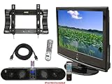 Pyle Home Super TV Package - 22 Hi-Definition LCD Flat Panel Color TV + Flat Panel Tilted TV Wall Mount + 5-Way 240W Multi-Source Sound Bar Integrated IPod Dock + 6ft High Definition HDMI Cable