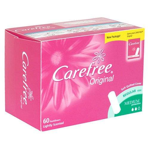 Carefree Pantiliners, Original, Regular Size, Medium Protection, Lightly Scented, 60-Count Boxes (Pack of 6)