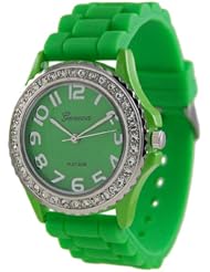 Geneva Platinum Womens 6886.Green Green Rubber Quartz Watch with Green Dial