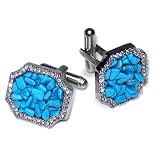 SILVER-Colored Men's Cuff Links Turquoise Colored Stones Cufflinks