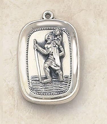 Sterling Silver St. Christopher Patron Saint 1 1/8-inch Square Medal Pendant