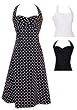 50's Rockabilly Black & White Polkadot Halter Dress Sundress
