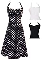 50's Rockabilly Black & White Polkadot Halter Dress Sundress
