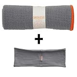 Stone Yogitoes mat size SKIDLESS yoga towel + Gray hBand stretchy headband combo by Absolute Yogi