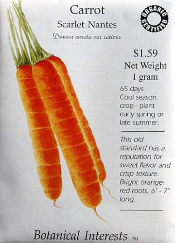 Carrot Scarlet Nantes Certified Organic Heirloom Seeds 300 Seeds