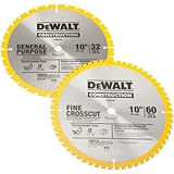 DEWALT DW3106P5 60-Tooth Crosscutting and 32-Tooth General Purpose 10-Inch Saw Blade Combo Pack