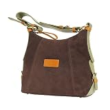 Olive N Figs Dark Roast Color Suede Handbag with leather strap