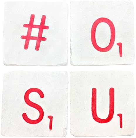 #OSU: Set of 4 Hand-Stamped Tile Coasters (Red)