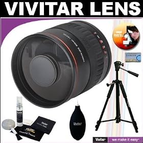 Vivitar 800mm f/8.0 Series 1 Multi-Coated Mirror Lens + Vivitar Tripod + Vivitar Cleaning Kit For The Panasonic Lumix DMC-G1, DMC-GH1, DMC-L10 Digital SLR Cameras