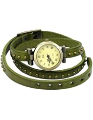 Fashion Wrap Around Green Leather Retro Bracelet Woman Wrist Watch Gift