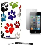 Color Dog Paws Design Cover / 2 Piece Snap On Case for New Apple iPod Touch 4 ( 4th Generation 8GB 16GB 32GB ) + Includes Anti Glare Screen Protector Guard