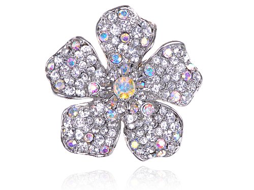 Bridal Clear Flower Floral Crystal Rhinestone Fancy Special Costume Brooch Pin