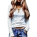 Women Sexy Casual V-Neck Striped Long Sleeve Bandage T-Shirt Tops Tees (M) White