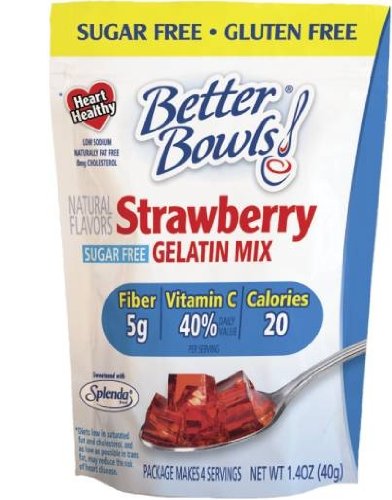 Better Bowls Strawberry SUGAR-FREE (Splenda) Gelatin Dessert Mix, Heart Healthy, Excellent Source of Fiber and Vit C, 0 WW Points, (1.4 Oz Pouches) Pack of 6