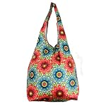 Trendy Sturdy Shopping Tote Bag Red Blue Flowers