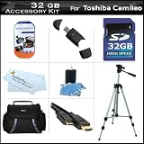 32GB Accessory Kit For Toshiba Camileo X100 H30 HD Camcorder Includes 32GB High Speed SD Memory Card + 50" Tripod + Deluxe Case + Mini HDMI Cable + Lens Cleaning Kit + Screen Protectors + More