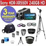 Sony HDR-XR550V 240GB HD Handycam¨ Camcorder + .45x Wide Angle Lens + 2X Telephoto Zoom Lens + +1, +2, +4, +10 4 Piece Close Up Macro Kit + 3 Piece Multi-Coated Glass Filter Kit + Extra High Capacity Li-Ion Battery + Premier Video Light + Deluxe Padded Camcorder Bag + 62 Titanium Anodized Tripod + 6 Piece Accessory Kit + 3 Year Warranty Repair Contract