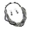 Black and Silver Twisted Multi Strand Necklace and Earrings Set Fashion Jewelry