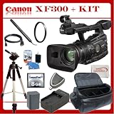 Canon XF300 Professional Camcorder with SSE Professional Kit. Includes: Condenser Microphone, Replacement BP-970 Battery Pack, Rapid Travel Charger, 82mm UV Filter, HDMI Cable, Large Carrying Case, Full Size Tripod, 8GB Compact Flash Memory Card, CF Card Reader, LCD Screen Protectors, Cleaning Kit & Microfiber Cleaning Cloth
