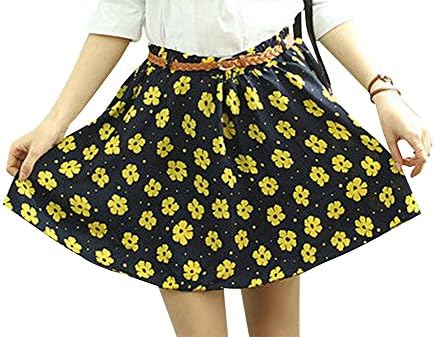 YesStyle Women's Set: Floral Print Skirt + Belt ONE SIZE Navy Blue