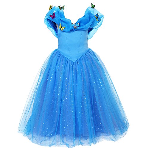 Pettigirl Girls Princess Dress Blue Butterflies Queen Costume Big Size 3-9 Year