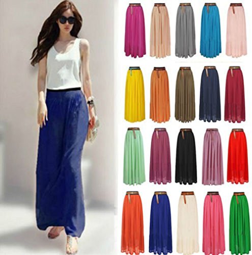 Women Double Layer Chiffon Pleated Long Maxi Dress Elastic Waist |  Desertcart Aruba