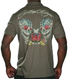CHRISTIAN AUDIGIER Ed Hardy Men Short Sleeve Platinum Skull Polo Shirt