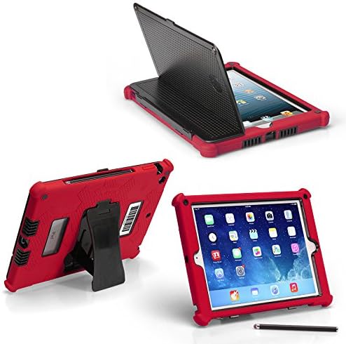 iPad Air 2 A1567 Slim Tough Case G5 - Rugged Protection with Built-in Hard Cover and Stylus (Red)