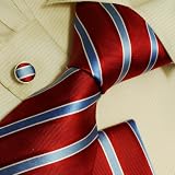 51QakyMW2cL. SL160  Red stripes silk ties for men Blue mens gifts formalwear silk necktie cuff links Hanky set H6010  Red