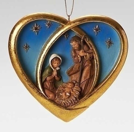 3.75′ Fontanini Heart with Holy Family Ornament