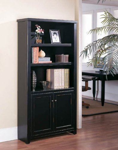 Kathy Ireland Home by Martin Furniture Tribeca Loft 3 Shelf Lower Door Wood Bookcase in Black