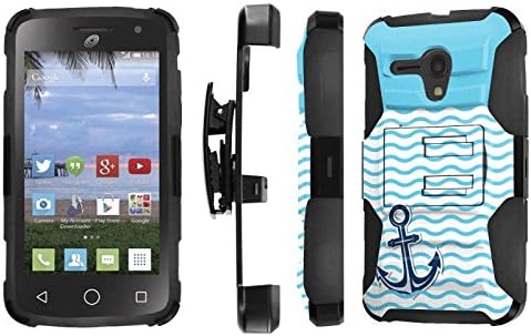 Alcatel one touch pop star 2 nova LTE Case, [NakedShield] [Black/Black] Heavy Duty Holster Armor Tough Case - [Nautical Anchor - Light Blue] for Alcatel one touch pop star 2 nova LTE