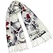 100% Pashmina Cashmere Ink Painting Watercolor Flowers Tassel Ends Long Scarf Shawl