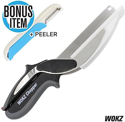 WOKZ 2-in-1 Food Chopper, Vegetable Chopper, Vegetable Cutter, Kitchen Knife and Cutting Board, Kitchen Scissors. Perfect Alternative to Kitchen Knife and Cutting Board..Plus Bonus Fruits Peeler!!!